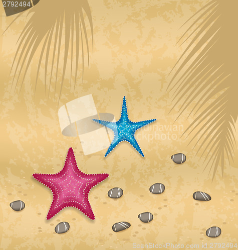 Image of Sand background with starfishes and pebble stones