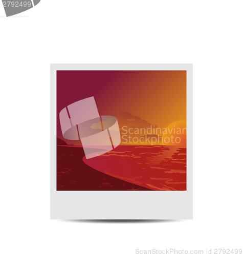 Image of Photoframe with sunset beach background 