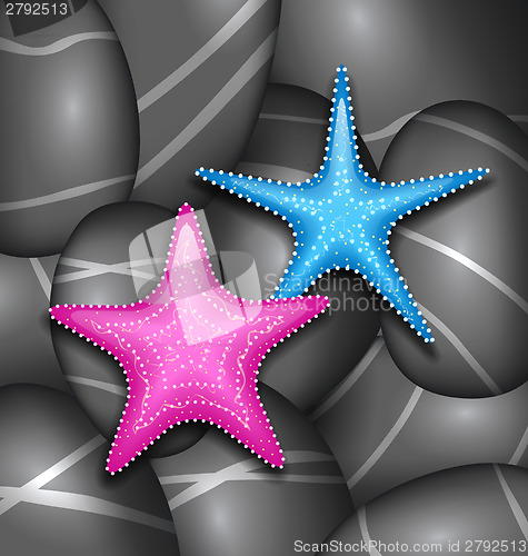 Image of Starfishes among sea pebble stones