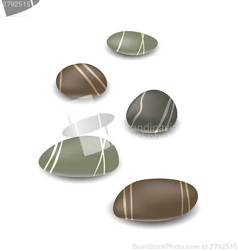 Image of Sea pebbles collection with shadows on white background