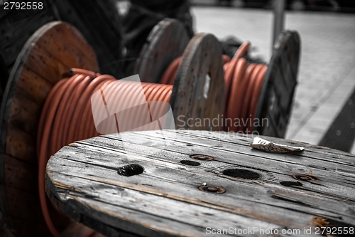 Image of Electrical wires on wooden spool