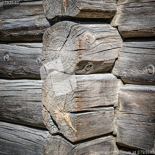 Image of Angle old log home, close up