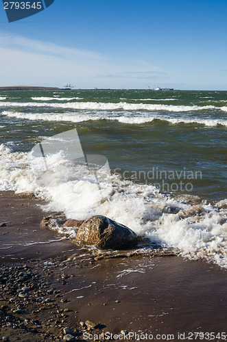 Image of Sea waves lapping on the shore. Baltic Sea.