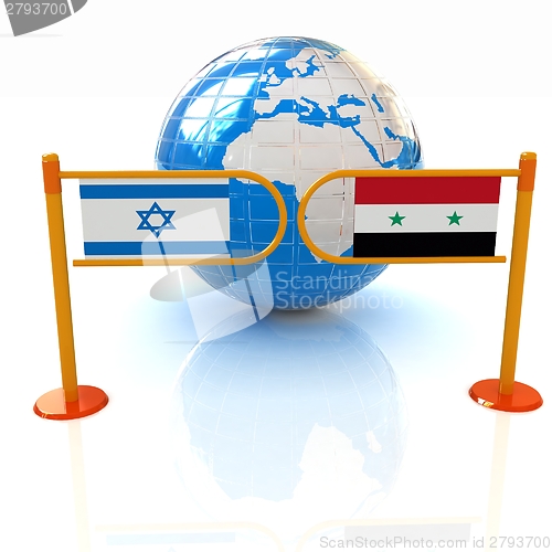 Image of Three-dimensional image of the turnstile and flags of Israel and