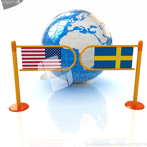 Image of Three-dimensional image of the turnstile and flags of USA and Sw