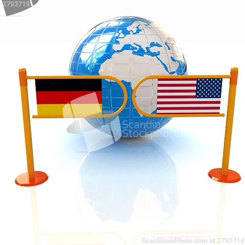 Image of Three-dimensional image of the turnstile and flags of USA and Ge