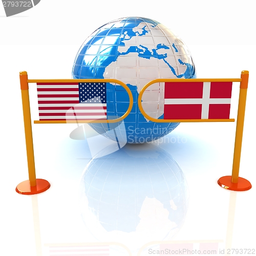 Image of Three-dimensional image of the turnstile and flags of Denmark an