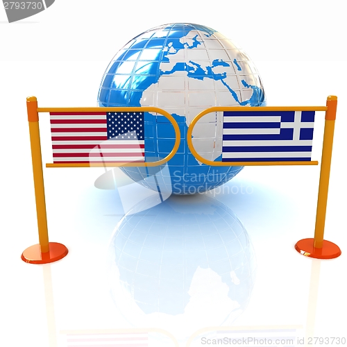 Image of Three-dimensional image of the turnstile and flags of USA and Gr