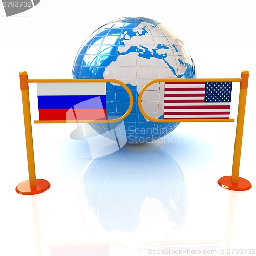 Image of Three-dimensional image of the turnstile and flags of USA and Ru