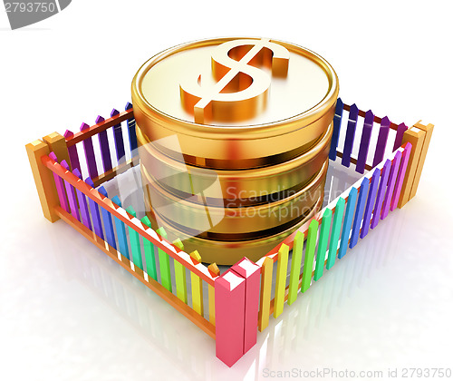 Image of Dollar coin in closed colorfull fence concept illustration 