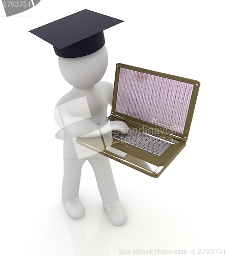 Image of 3d man in graduation hat with laptop 