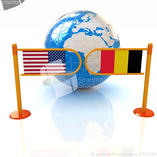 Image of Three-dimensional image of the turnstile and flags of USA and Be