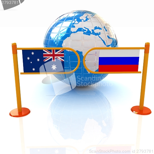 Image of Three-dimensional image of the turnstile and flags of Russia and