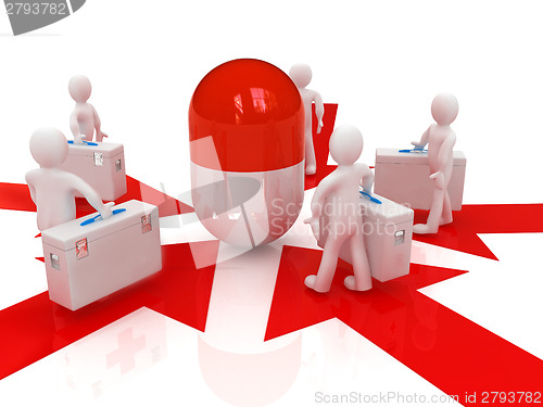 Image of 3d doctors around tablet 