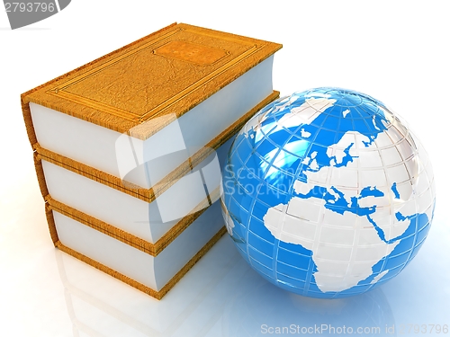 Image of leather books and Earth