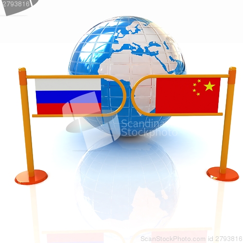 Image of Three-dimensional image of the turnstile and flags of China and 