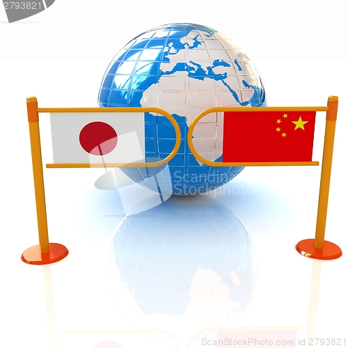 Image of Three-dimensional image of the turnstile and flags of China and 