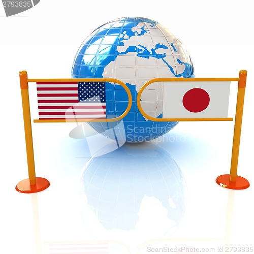 Image of Three-dimensional image of the turnstile and flags of USA and Ja