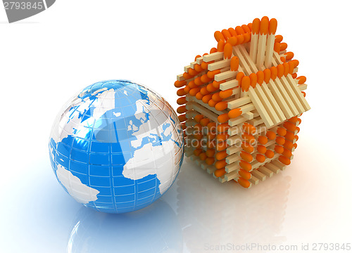 Image of Log house from matches pattern and Earth