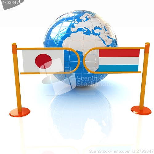 Image of Three-dimensional image of the turnstile and flags of Japan and 