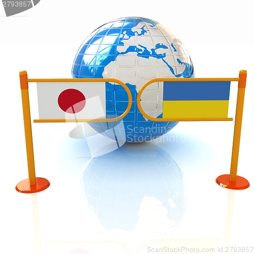 Image of Three-dimensional image of the turnstile and flags of Japan and 