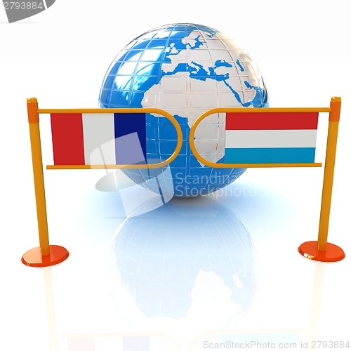 Image of Three-dimensional image of the turnstile and flags of France and