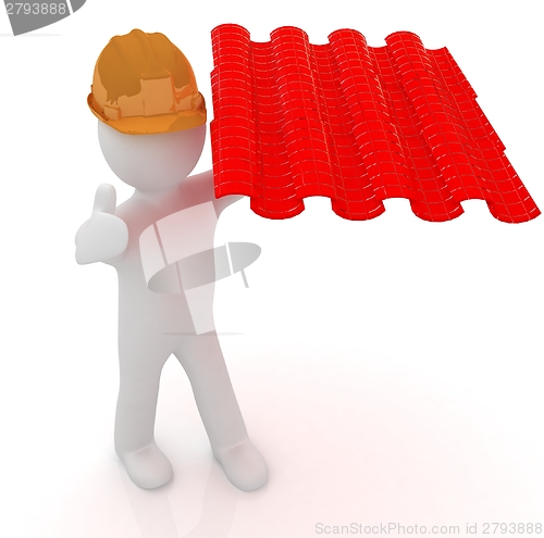 Image of 3d man presents the roof tiles 