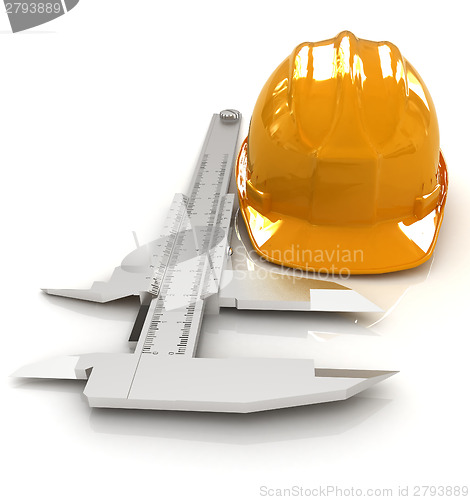 Image of Vernier caliper and yellow hard hat 3d 