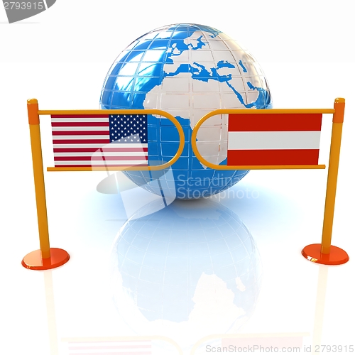 Image of Three-dimensional image of the turnstile and flags of USA and Au