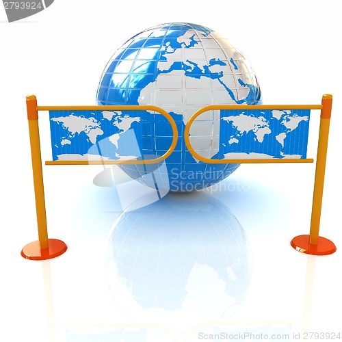 Image of Three-dimensional image of the turnstile and earth on a white ba