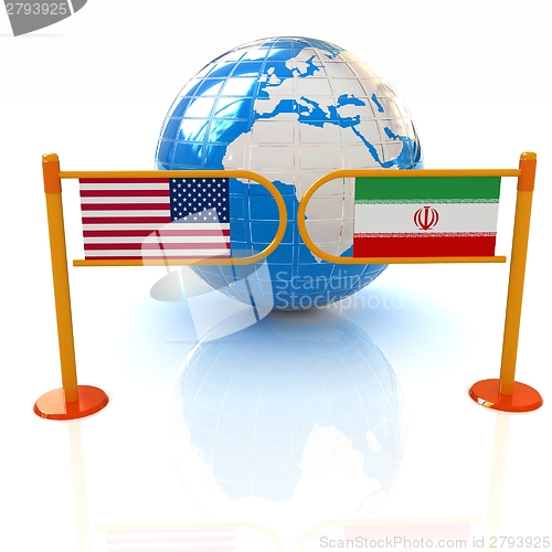 Image of Three-dimensional image of the turnstile and flags of USA and Ir