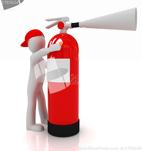 Image of 3d man with red fire extinguisher 