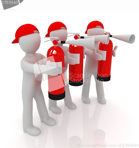 Image of 3d mans with red fire extinguisher 