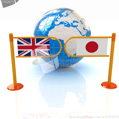 Image of Three-dimensional image of the turnstile and flags of UK and Jap