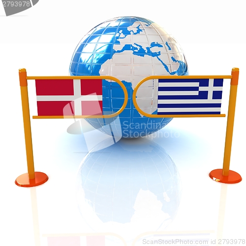 Image of Three-dimensional image of the turnstile and flags of Denmark an