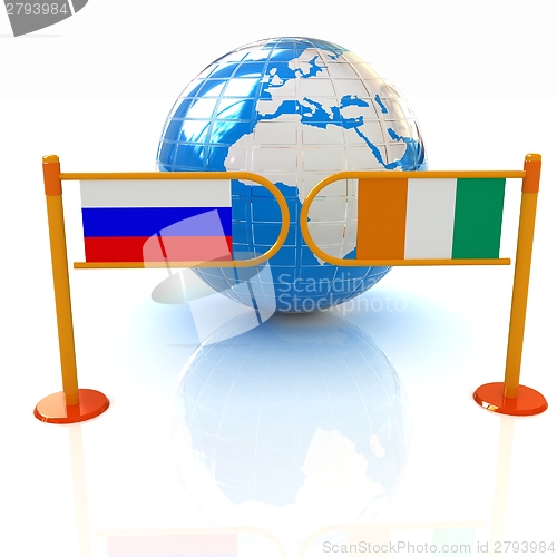 Image of Three-dimensional image of the turnstile and flags of Ireland an