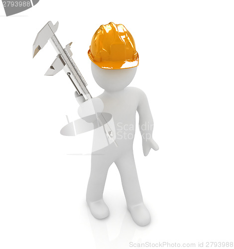 Image of 3d man engineer in hard hat with vernier caliper 