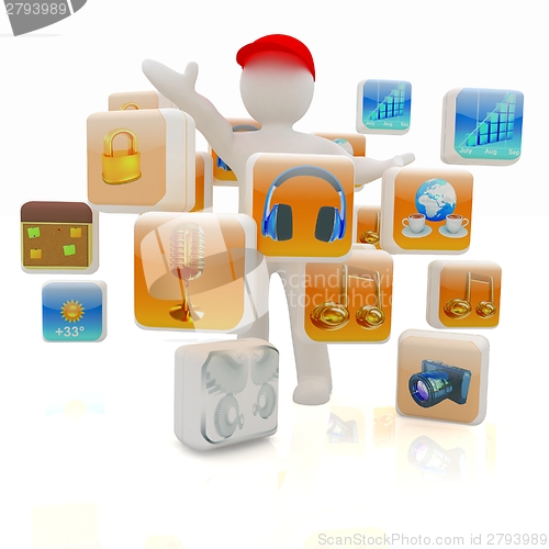 Image of 3d man with cloud of media application Icons 