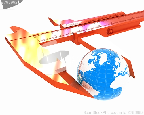 Image of Vernier caliper measures the Earth. Global 3d concept 