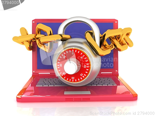 Image of Laptop with chains and lock.3d illustration