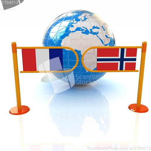 Image of Three-dimensional image of the turnstile and flags of France and