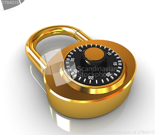 Image of Illustration of security concept with gold locked combination pa