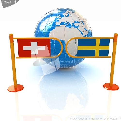 Image of Three-dimensional image of the turnstile and flags of Switzerlan