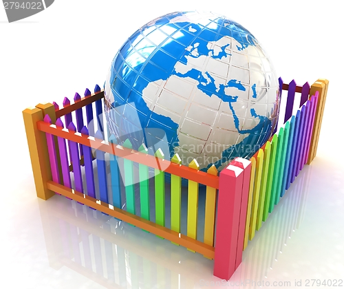 Image of Web protection concept. Earth closed colorfull fence