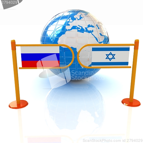 Image of Three-dimensional image of the turnstile and flags of Russia and