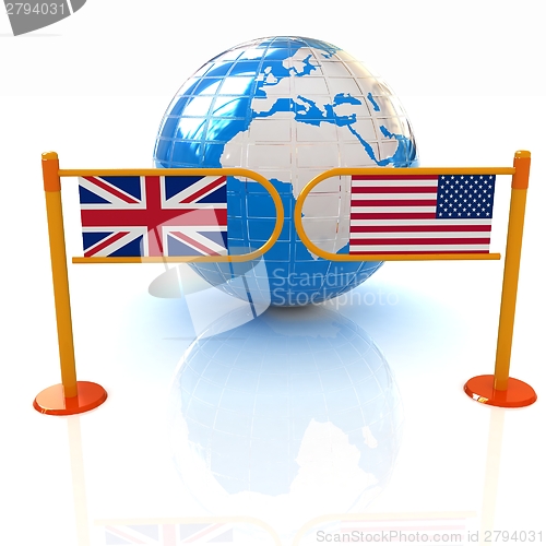 Image of Three-dimensional image of the turnstile and flags of USA and UK