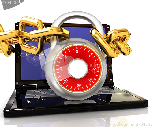 Image of Laptop with chains and lock.3d illustration