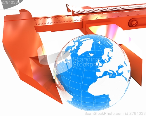 Image of Vernier caliper measures the Earth. Global 3d concept 