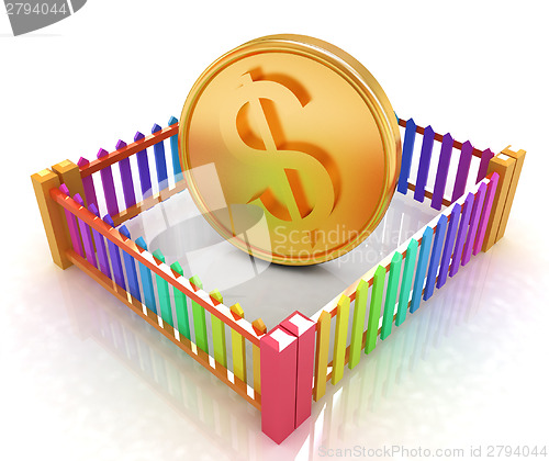 Image of Dollar coin in closed colorfull fence concept illustration 