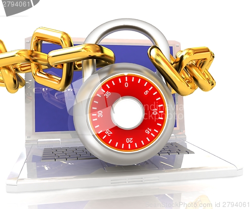 Image of Laptop with chains and lock.3d illustration